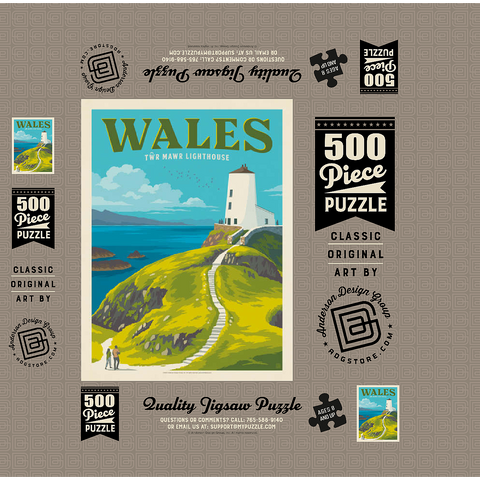Wales: Tŵr Mawr Lighthouse, Vintage Poster 500 Jigsaw Puzzle box 3D Modell