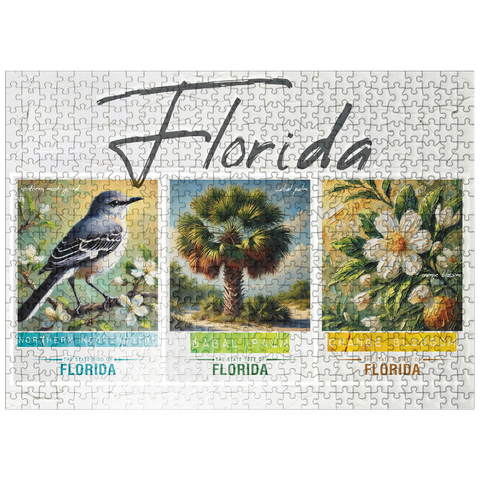 puzzleplate Florida: Bird, Tree, Flower- State Symbols Collage Series 500 Jigsaw Puzzle
