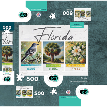 Florida: Bird, Tree, Flower- State Symbols Collage Series 500 Jigsaw Puzzle box 3D Modell