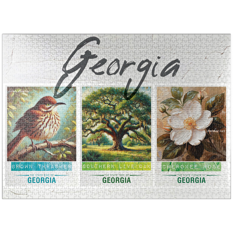 puzzleplate Georgia: Bird, Tree, Flower- State Symbols Collage Series 1000 Jigsaw Puzzle