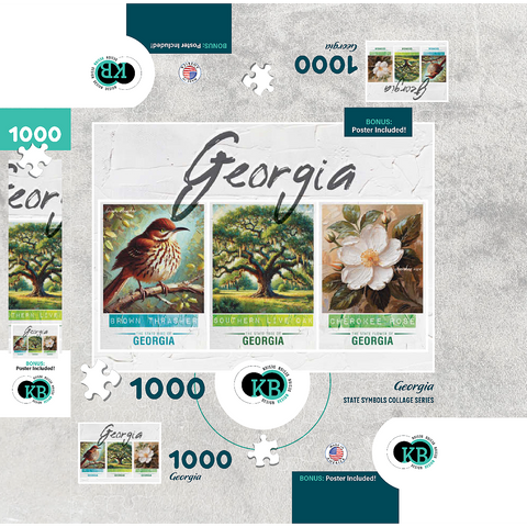 Georgia: Bird, Tree, Flower- State Symbols Collage Series 1000 Jigsaw Puzzle box 3D Modell