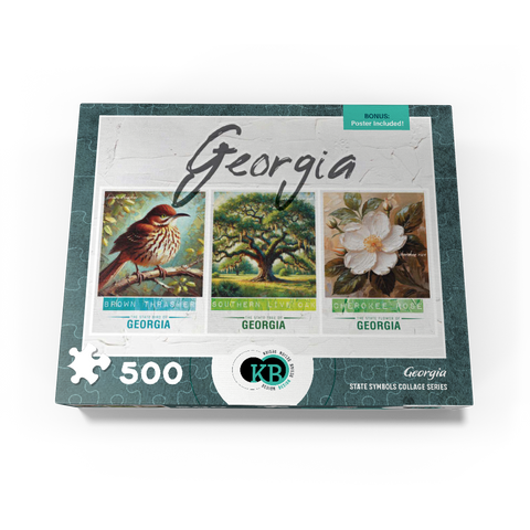 Georgia: Bird, Tree, Flower- State Symbols Collage Series 500 Jigsaw Puzzle box view3