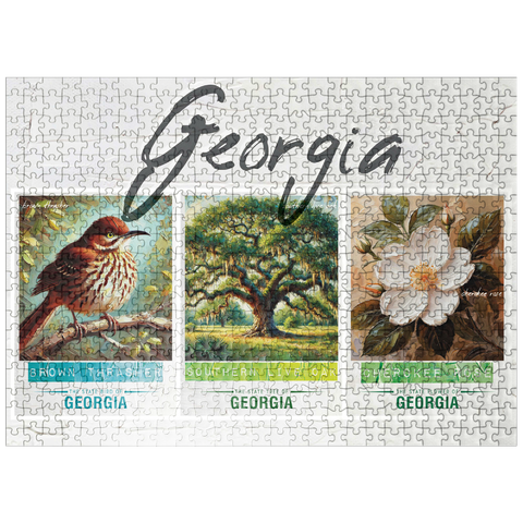 puzzleplate Georgia: Bird, Tree, Flower- State Symbols Collage Series 500 Jigsaw Puzzle