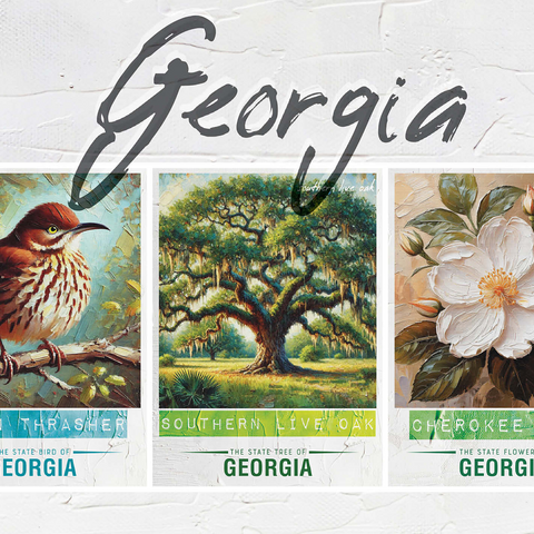 Georgia: Bird, Tree, Flower- State Symbols Collage Series 500 Jigsaw Puzzle 3D Modell