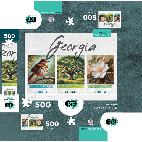 Georgia: Bird, Tree, Flower- State Symbols Collage Series 500 Jigsaw Puzzle box 3D Modell
