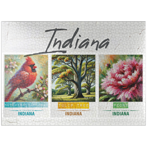 puzzleplate Indiana: Bird, Tree, Flower- State Symbols Collage Series 1000 Jigsaw Puzzle