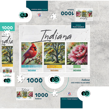 Indiana: Bird, Tree, Flower- State Symbols Collage Series 1000 Jigsaw Puzzle box 3D Modell