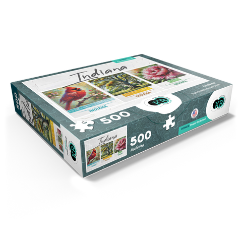 Indiana: Bird, Tree, Flower- State Symbols Collage Series 500 Jigsaw Puzzle box view1