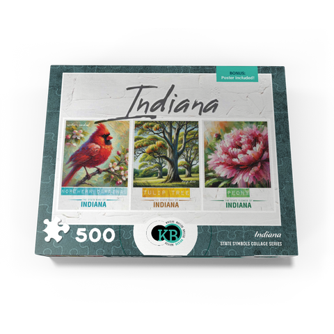 Indiana: Bird, Tree, Flower- State Symbols Collage Series 500 Jigsaw Puzzle box view3