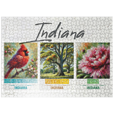 puzzleplate Indiana: Bird, Tree, Flower- State Symbols Collage Series 500 Jigsaw Puzzle