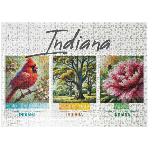 puzzleplate Indiana: Bird, Tree, Flower- State Symbols Collage Series 500 Jigsaw Puzzle