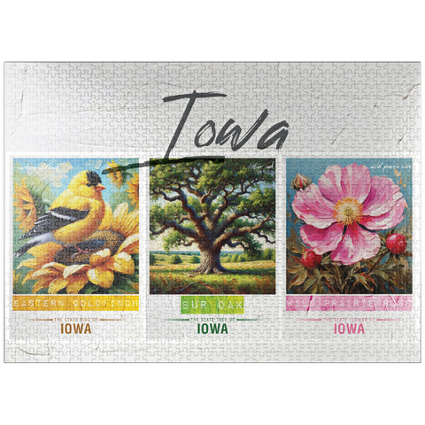 puzzleplate Iowa: Bird, Tree, Flower- State Symbols Collage Series 1000 Jigsaw Puzzle
