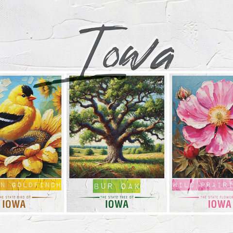 Iowa: Bird, Tree, Flower- State Symbols Collage Series 1000 Jigsaw Puzzle 3D Modell