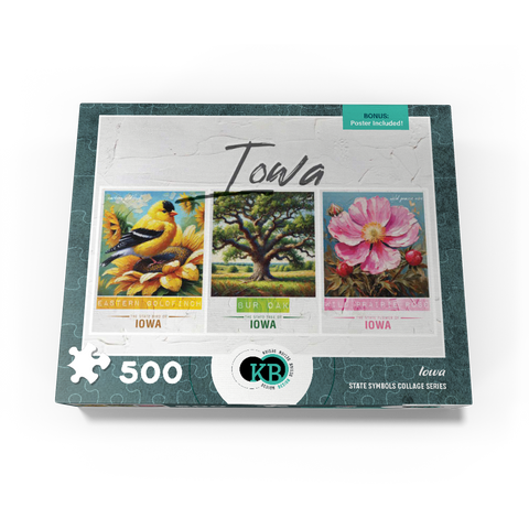 Iowa: Bird, Tree, Flower- State Symbols Collage Series 500 Jigsaw Puzzle box view3