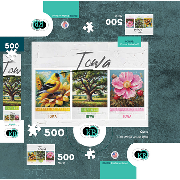 Iowa: Bird, Tree, Flower- State Symbols Collage Series 500 Jigsaw Puzzle box 3D Modell