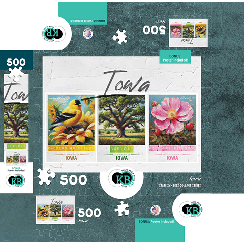 Iowa: Bird, Tree, Flower- State Symbols Collage Series 500 Jigsaw Puzzle box 3D Modell