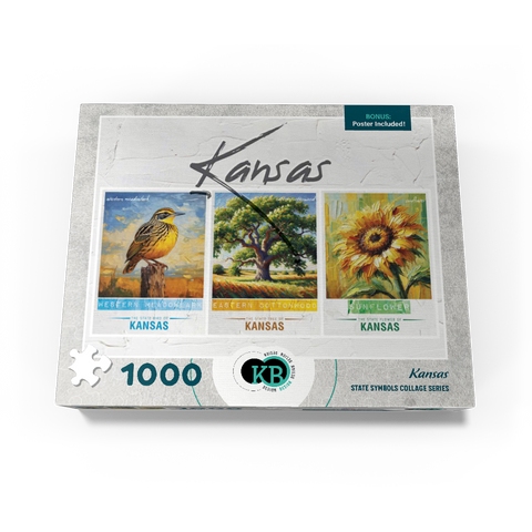 Kansas: Bird, Tree, Flower- State Symbols Collage Series 1000 Jigsaw Puzzle box view3