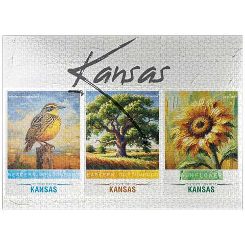 puzzleplate Kansas: Bird, Tree, Flower- State Symbols Collage Series 1000 Jigsaw Puzzle