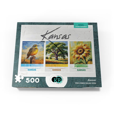 Kansas: Bird, Tree, Flower- State Symbols Collage Series 500 Jigsaw Puzzle box view3