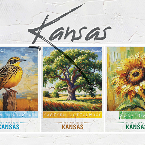 Kansas: Bird, Tree, Flower- State Symbols Collage Series 500 Jigsaw Puzzle 3D Modell
