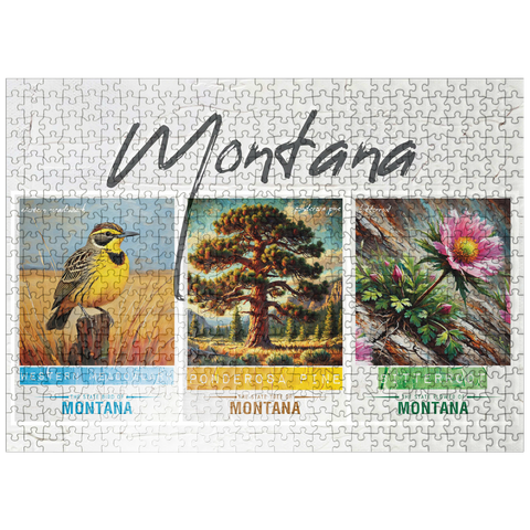 puzzleplate Montana: Bird, Tree, Flower- State Symbols Collage Series 500 Jigsaw Puzzle