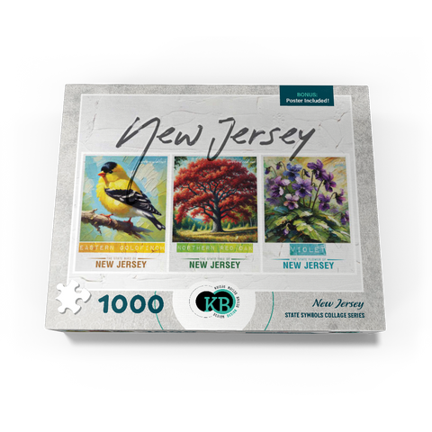 New Jersey: Bird, Tree, Flower- State Symbols Collage Series 1000 Jigsaw Puzzle box view3