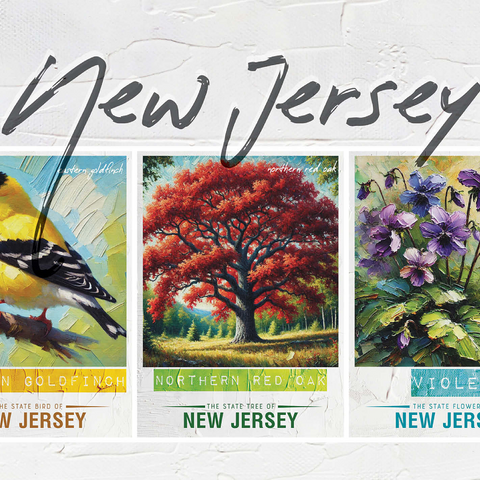 New Jersey: Bird, Tree, Flower- State Symbols Collage Series 1000 Jigsaw Puzzle 3D Modell