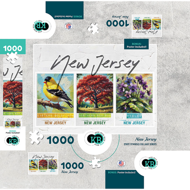 New Jersey: Bird, Tree, Flower- State Symbols Collage Series 1000 Jigsaw Puzzle box 3D Modell