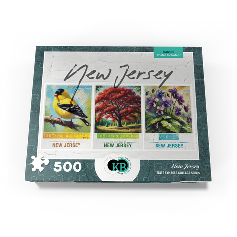 New Jersey: Bird, Tree, Flower- State Symbols Collage Series 500 Jigsaw Puzzle box view3