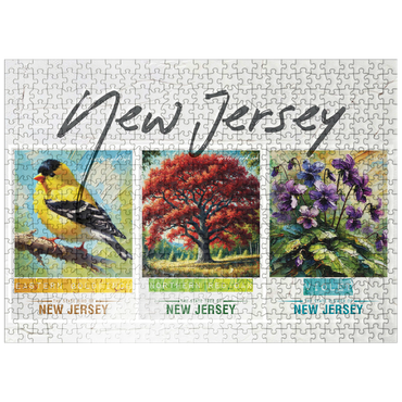 puzzleplate New Jersey: Bird, Tree, Flower- State Symbols Collage Series 500 Jigsaw Puzzle