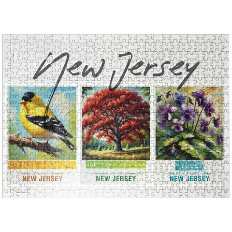 puzzleplate New Jersey: Bird, Tree, Flower- State Symbols Collage Series 500 Jigsaw Puzzle
