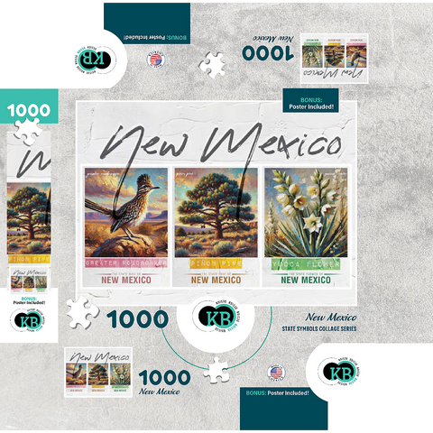 New Mexico: Bird, Tree, Flower- State Symbols Collage Series 1000 Jigsaw Puzzle box 3D Modell