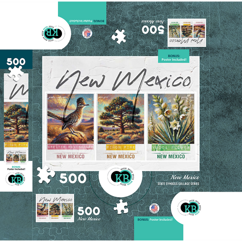 New Mexico: Bird, Tree, Flower- State Symbols Collage Series 500 Jigsaw Puzzle box 3D Modell