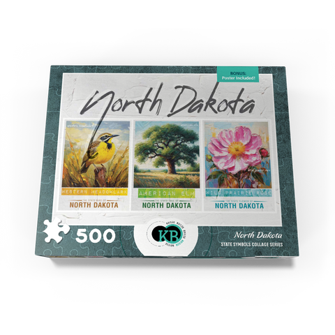 North Dakota: Bird, Tree, Flower- State Symbols Collage Series 500 Jigsaw Puzzle box view3