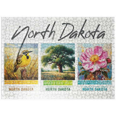 puzzleplate North Dakota: Bird, Tree, Flower- State Symbols Collage Series 500 Jigsaw Puzzle