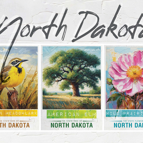 North Dakota: Bird, Tree, Flower- State Symbols Collage Series 500 Jigsaw Puzzle 3D Modell