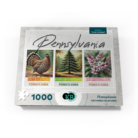 Pennsylvania: Bird, Tree, Flower- State Symbols Collage Series 1000 Jigsaw Puzzle box view3