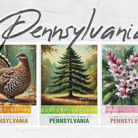 Pennsylvania: Bird, Tree, Flower- State Symbols Collage Series 1000 Jigsaw Puzzle 3D Modell