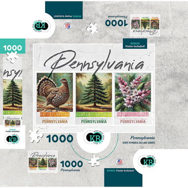 Pennsylvania: Bird, Tree, Flower- State Symbols Collage Series 1000 Jigsaw Puzzle box 3D Modell