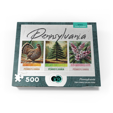 Pennsylvania: Bird, Tree, Flower- State Symbols Collage Series 500 Jigsaw Puzzle box view3