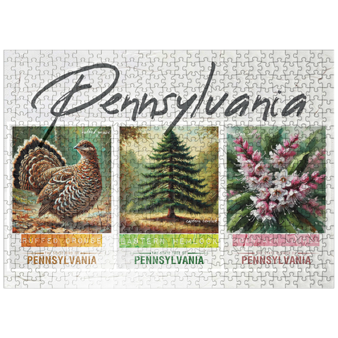 puzzleplate Pennsylvania: Bird, Tree, Flower- State Symbols Collage Series 500 Jigsaw Puzzle