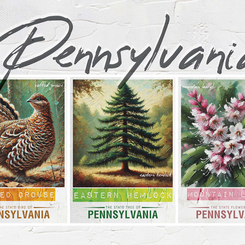 Pennsylvania: Bird, Tree, Flower- State Symbols Collage Series 500 Jigsaw Puzzle 3D Modell