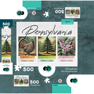 Pennsylvania: Bird, Tree, Flower- State Symbols Collage Series 500 Jigsaw Puzzle box 3D Modell