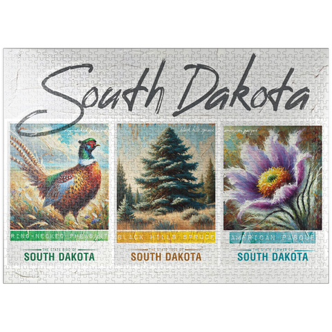 puzzleplate South Dakota: Bird, Tree, Flower- State Symbols Collage Series 1000 Jigsaw Puzzle