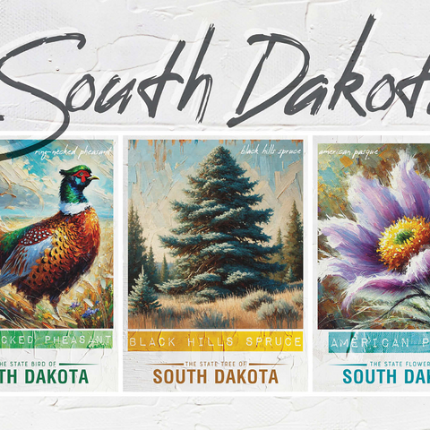 South Dakota: Bird, Tree, Flower- State Symbols Collage Series 1000 Jigsaw Puzzle 3D Modell