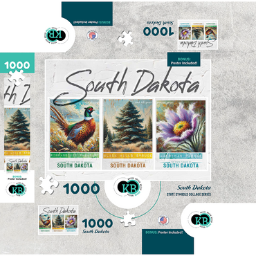 South Dakota: Bird, Tree, Flower- State Symbols Collage Series 1000 Jigsaw Puzzle box 3D Modell