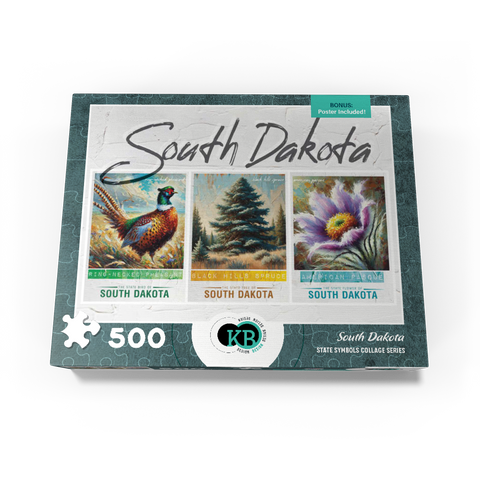 South Dakota: Bird, Tree, Flower- State Symbols Collage Series 500 Jigsaw Puzzle box view3