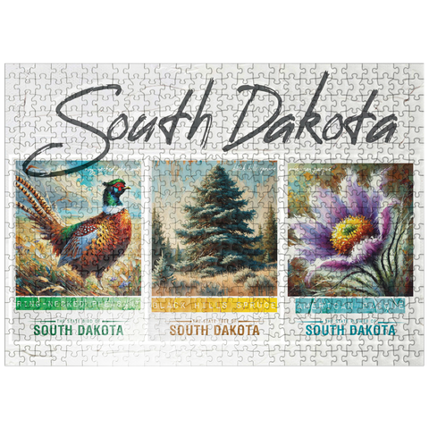 puzzleplate South Dakota: Bird, Tree, Flower- State Symbols Collage Series 500 Jigsaw Puzzle