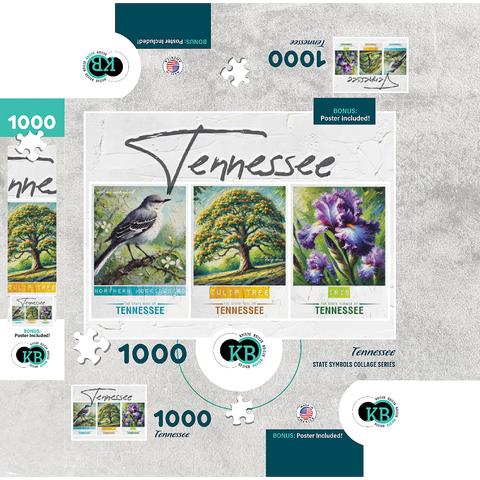 Tennessee: Bird, Tree, Flower- State Symbols Collage Series 1000 Jigsaw Puzzle box 3D Modell