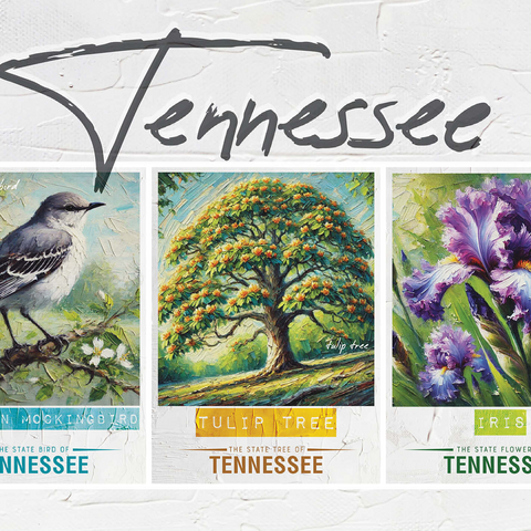Tennessee: Bird, Tree, Flower- State Symbols Collage Series 500 Jigsaw Puzzle 3D Modell